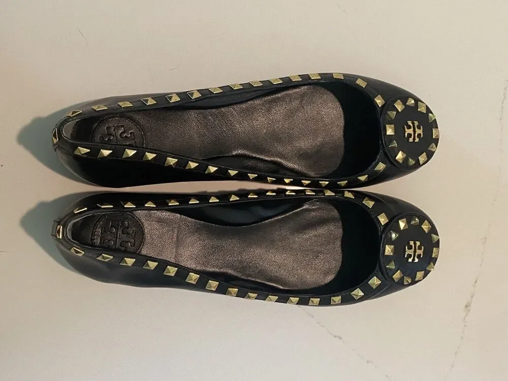 NWB Tory Burch Gold Studded Black Flats